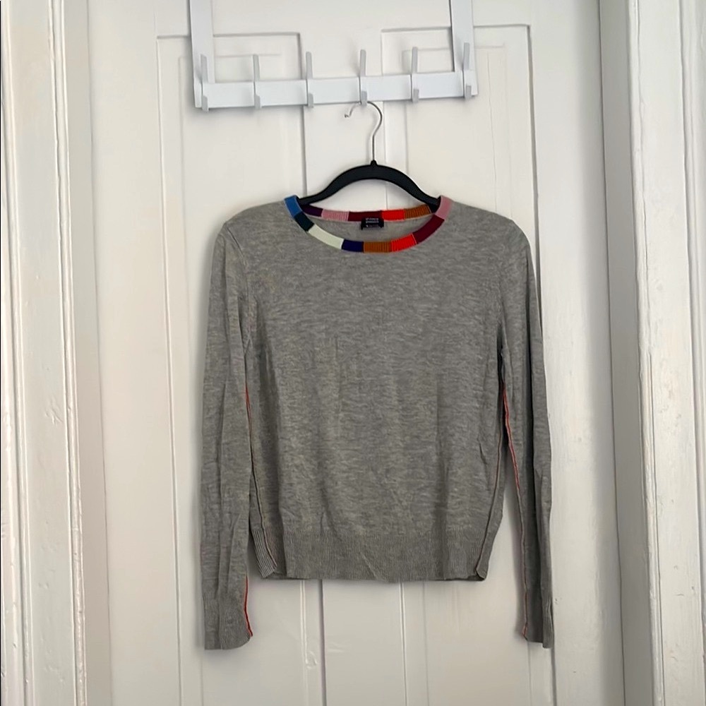Splendid Gray Sweater with Multicolor Collar Size XS